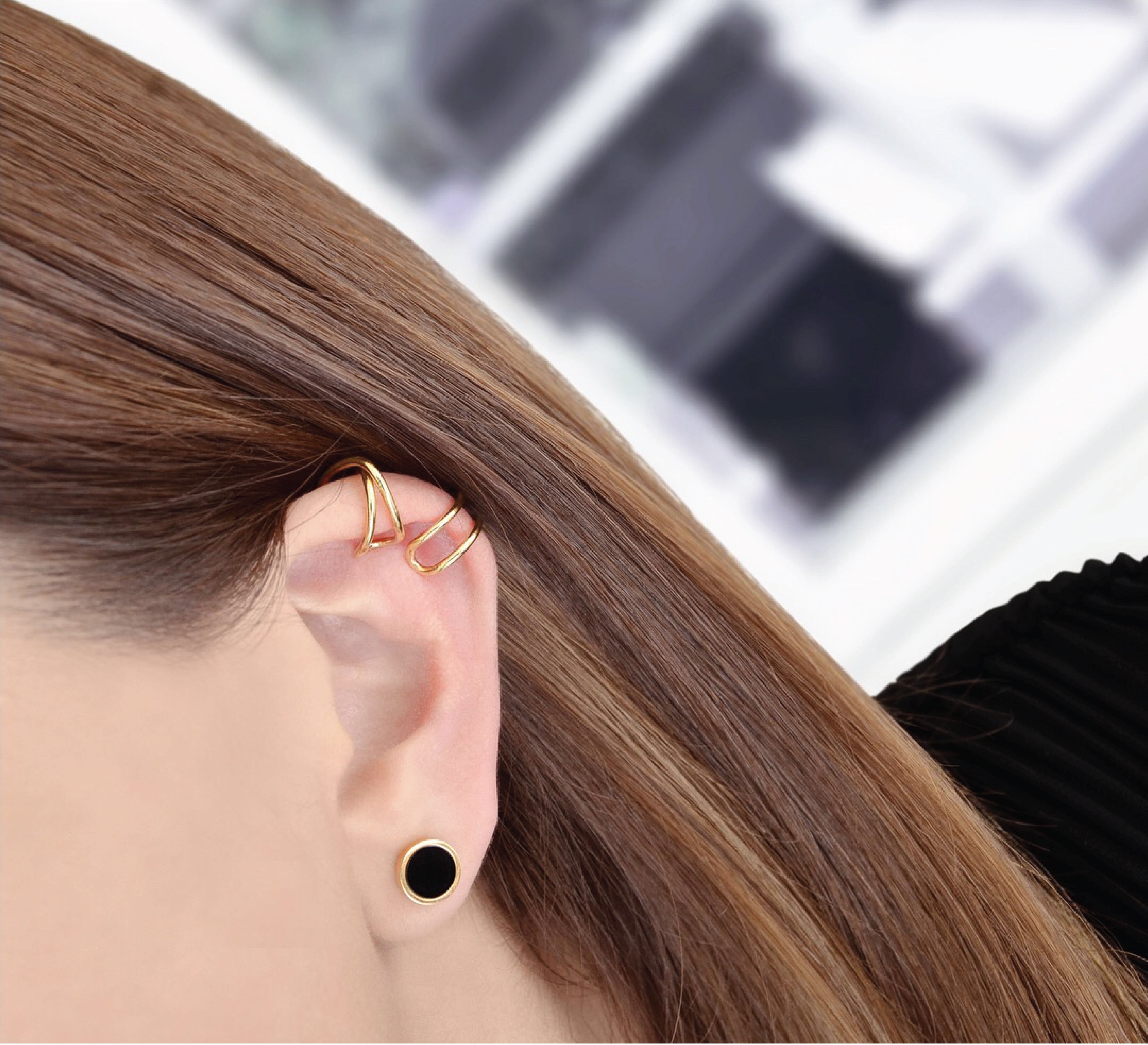 Earcuff Cruzado Grueso (Oro laminado)