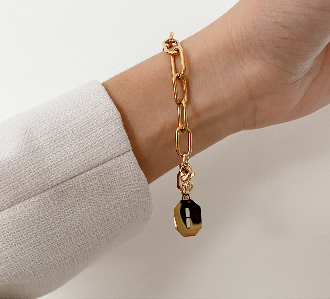 Pulsera Eslabón + Inicial Firenze (Elige tu letra antes de agregar al carrito)