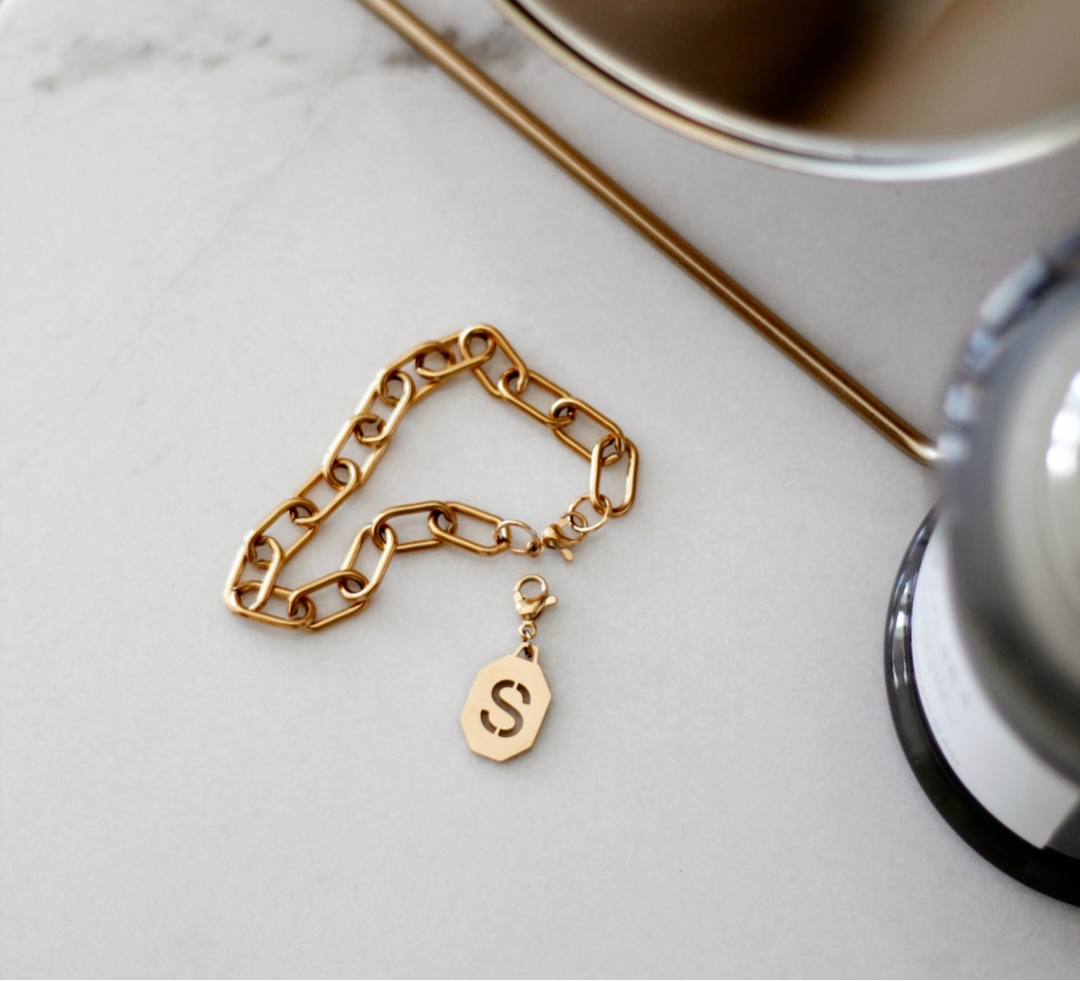 Pulsera Eslabón + Inicial Firenze (Elige tu letra antes de agregar al carrito)