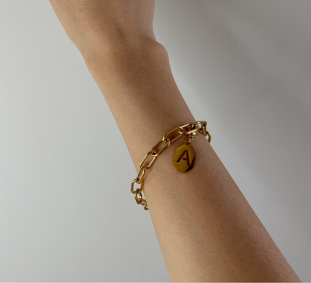 Pulsera Eslabón + Inicial Firenze (Elige tu letra antes de agregar al carrito)