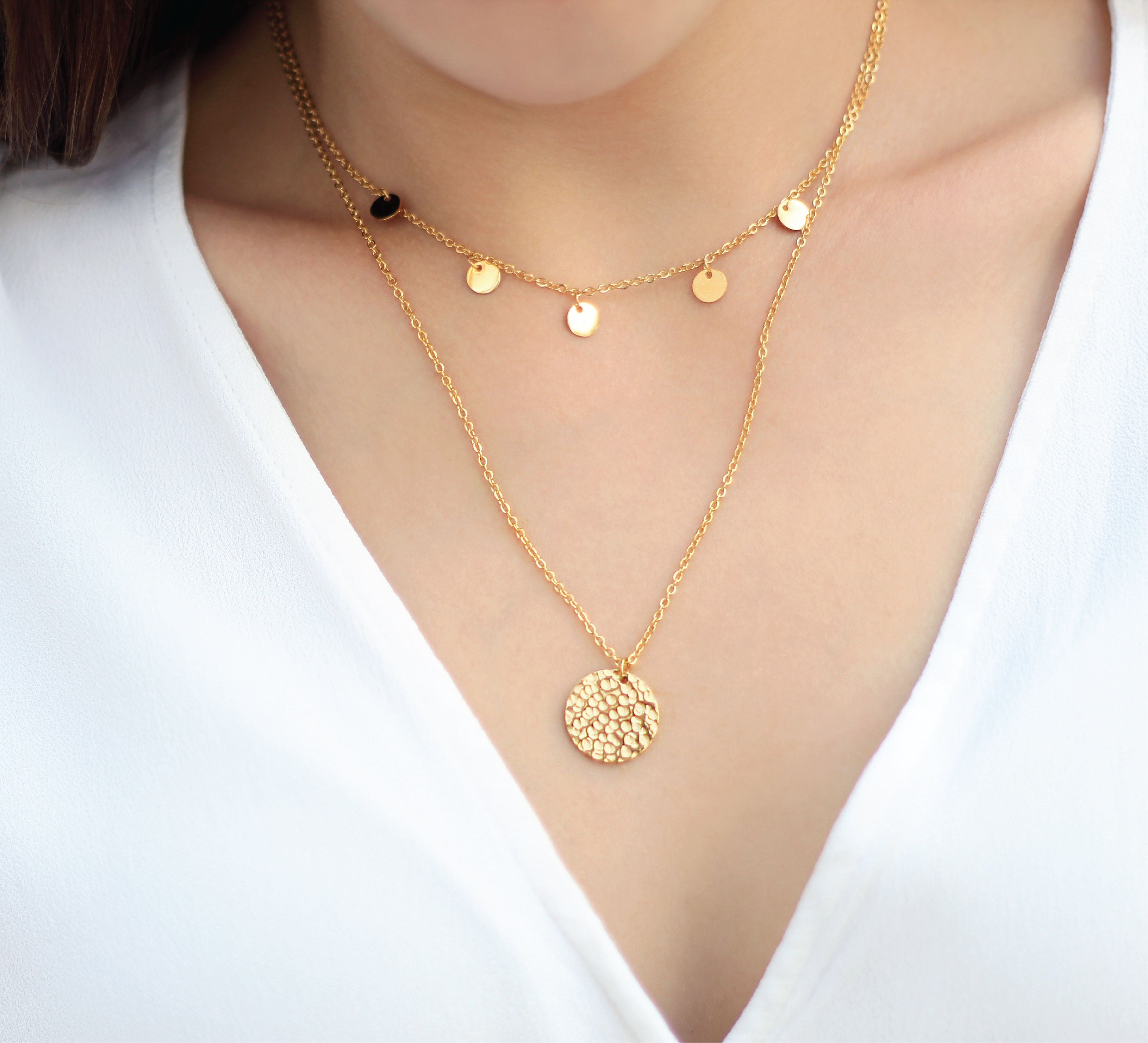 Collar Moneda Martillada Doble